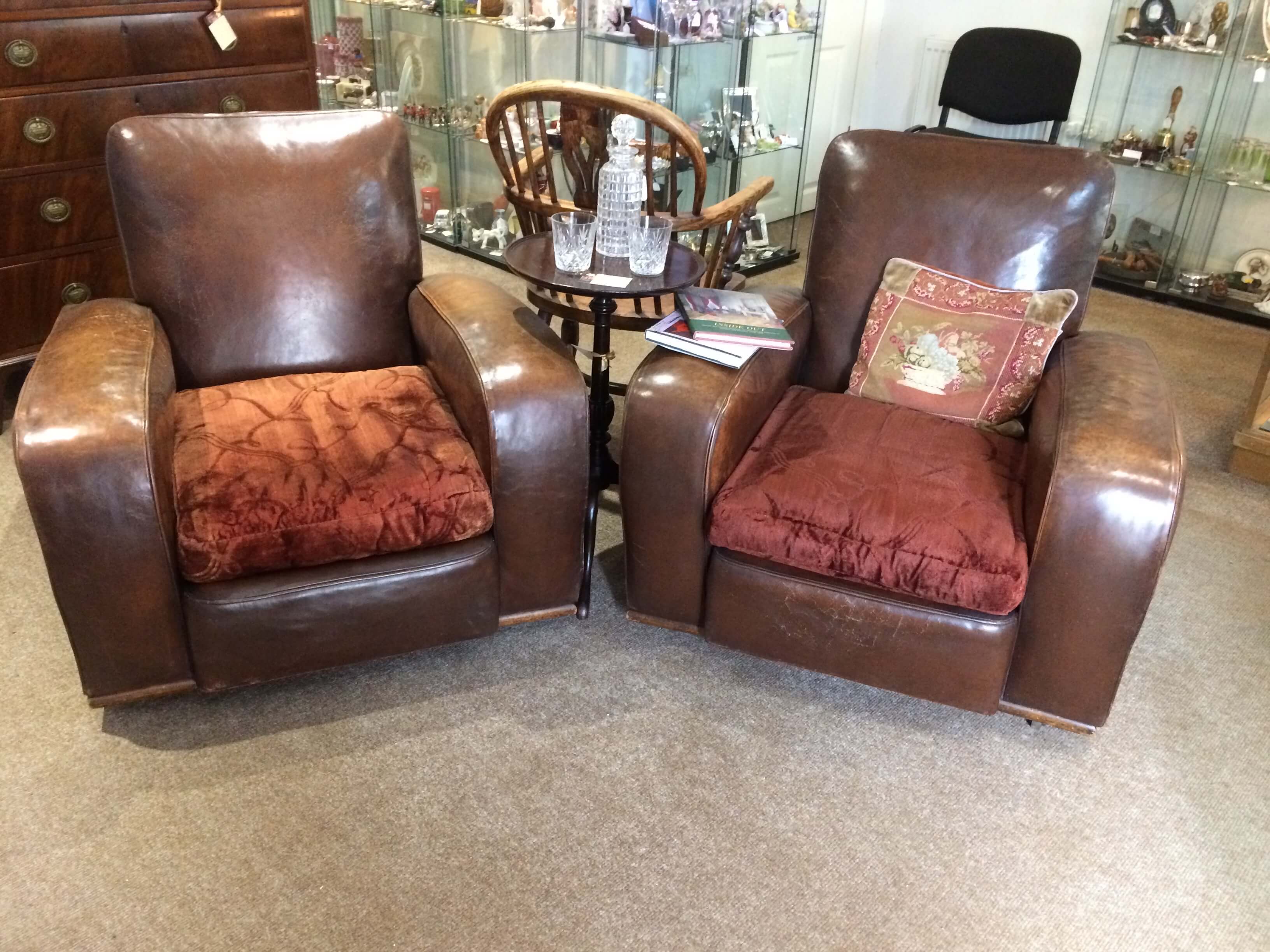 Pair Art Deco Leather Armchairs